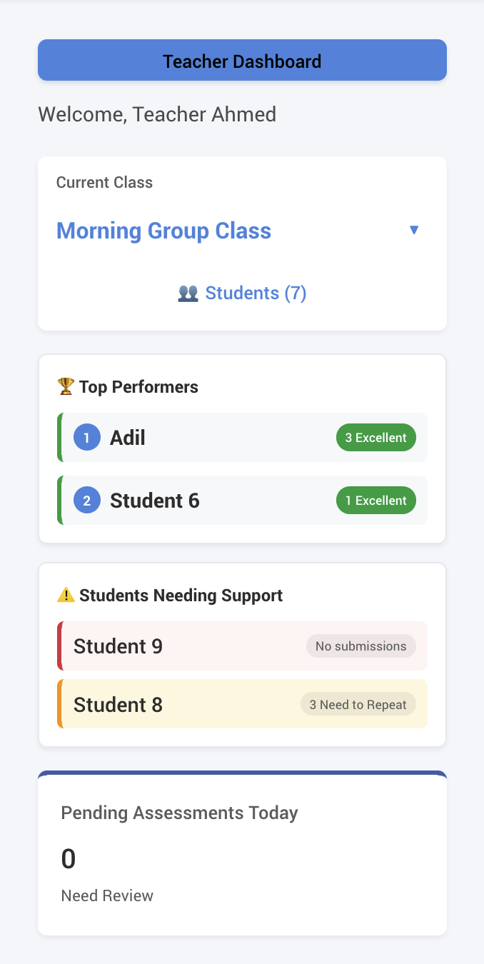 Teacher Dashboard Interface